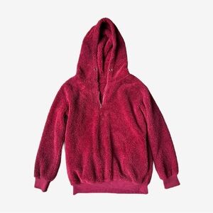 Cute Burgundy Hooded Teddy Sweater